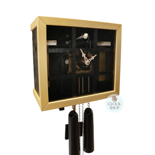 Black Cube 8 Day Mechanical Modern Cuckoo Clock With Clear Front 26cm By ROMBA image