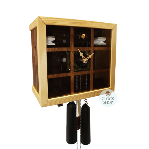 Brown Cube 8 Day Mechanical Modern Cuckoo Clock With Clear Front 26cm By ROMBA