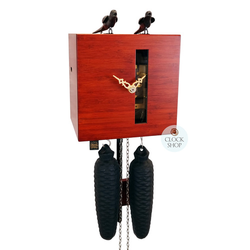 Red Cube 8 Day Mechanical Modern Cuckoo Clock With Moving Birds 19cm By ROMBA