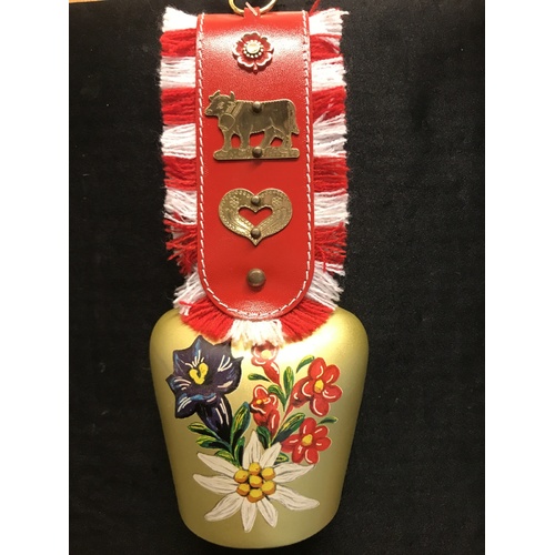 Gold Bell With Alpine Flowers #7 With Fringed Red Strap
