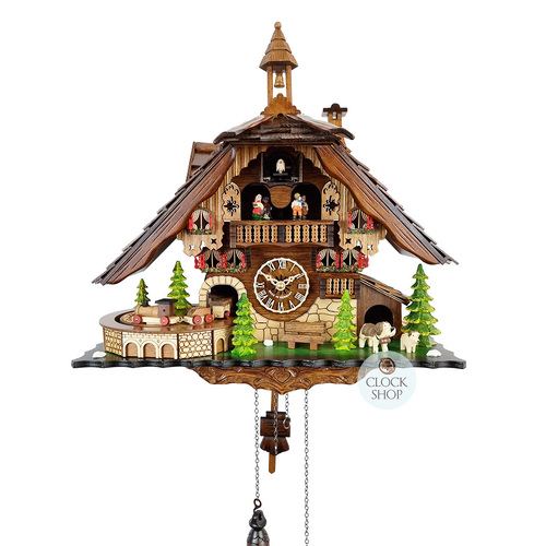 Train in Tunnel, Dog & Dancers Battery Chalet Cuckoo Clock 40cm By ENGSTLER