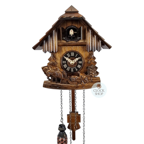 Horse & Logger Battery Chalet Cuckoo Clock 21cm By ENGSTLER image