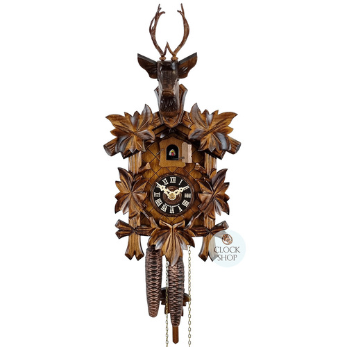 5 Leaf & Deer 1 Day Mechanical Carved Cuckoo Clock 30cm By ENGSTLER