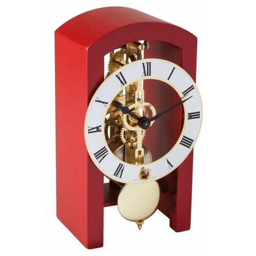 18cm Red Mechanical Skeleton Table Clock By HERMLE