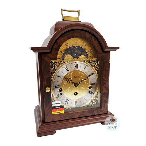 30cm Walnut Mechanical Table Clock With Westminster Chime & Moon Dial By HERMLE image