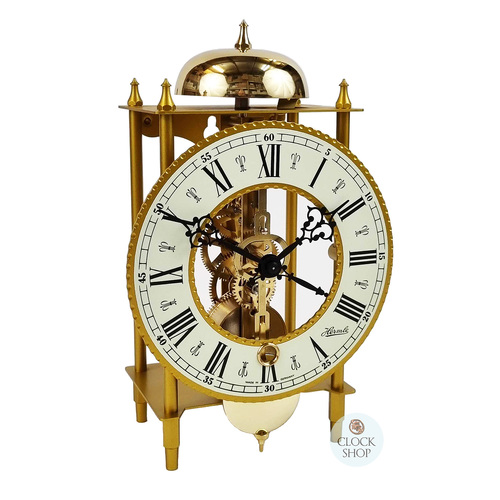 24cm Brass Mechanical Skeleton Table Clock With Bell Strike By HERMLE