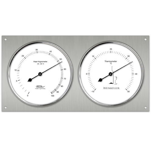 24cm Silver Wine Cellar Hygrothermometer With Hair Hygrometer & Thermometer By FISCHER