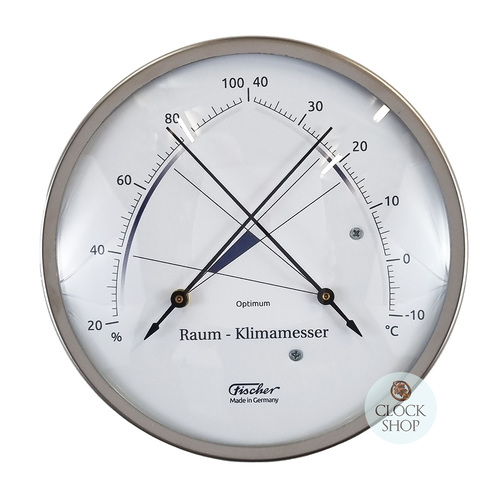 13cm Silver Room Climate Meter With Thermometer & Hair Hygrometer By FISCHER image