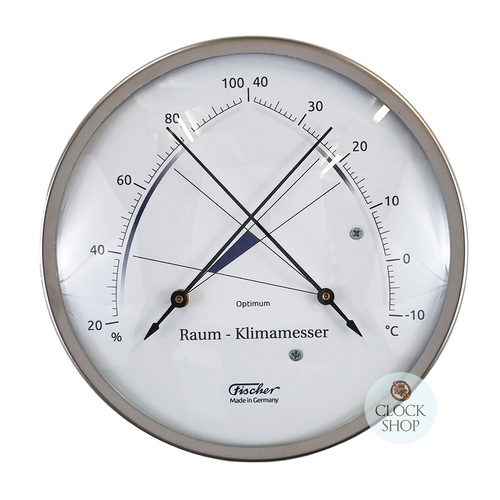 13cm Silver Room Climate Meter With Thermometer & Hair Hygrometer By FISCHER