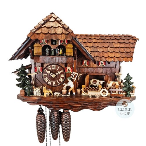 Farming Scene With Wood Chopper 8 Day Mechanical Chalet Cuckoo Clock 39cm By SCHWER image