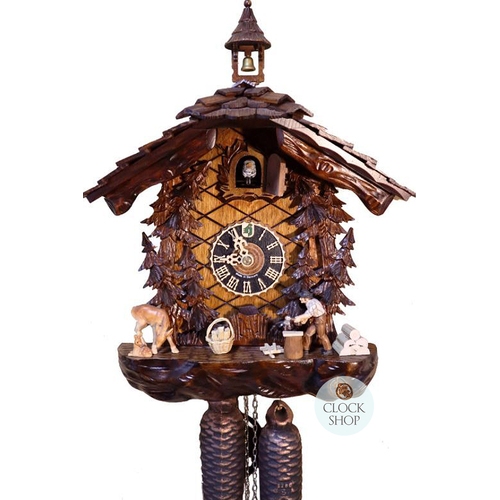Wood Chopper & Deer 8 Day Mechanical Chalet Cuckoo Clock By HÖNES 