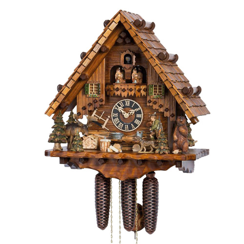 Hunter, Bear & Moose 8 Day Mechanical Chalet Cuckoo Clock With Dancers 44cm By HÖNES