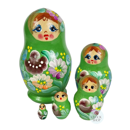 Russian Nesting Dolls 5 Set Small Green Floral 9cm