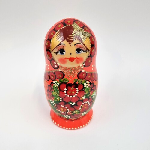 Artistic Floral Red and Orange Russian Doll 5 Set 14cm