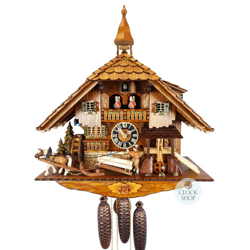Horse, Logger & Saw Mill 8 Day Mechanical Chalet Cuckoo Clock With Dancers 58cm By HÖNES