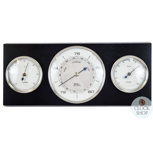 28.5cm Black & Chrome Classic Weather Station With Barometer, Thermometer & Hygrometer By FISCHER 