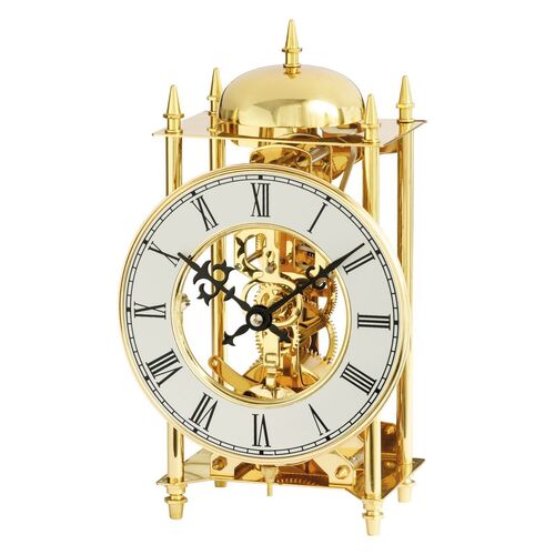 25cm Brass Mechanical Skeleton Table Clock With Bell Strike By AMS
