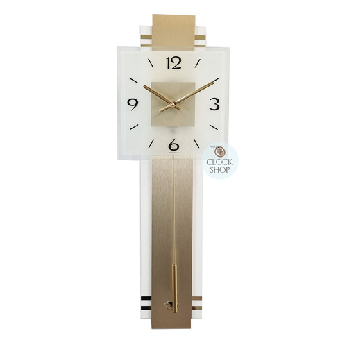 68cm Gold White Pendulum Wall Clock With Square Dial By Ams Clocks - Skeleton Wall Clock Pendulum Uk