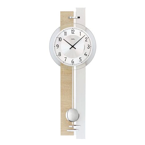 67cm Beech & Silver Two Tone Pendulum Wall Clock By AMS