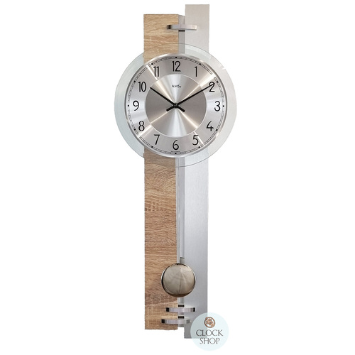 67cm Beech & Silver Two Tone Pendulum Wall Clock By AMS