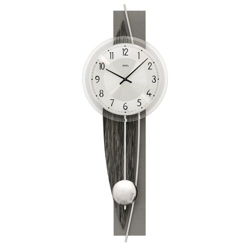 67cm Dark Grey & Silver Pendulum Wall Clock With Silver Dial By AMS