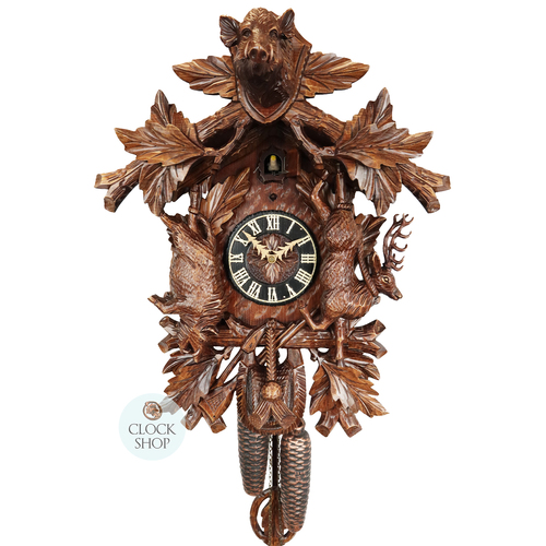Hunting Scene With Boar Head 8 Day Mechanical Carved Cuckoo Clock 51cm By GERHARD SCHMIEDER image