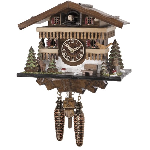 Deer & Bench Battery Chalet Cuckoo Clock 22cm By ENGSTLER