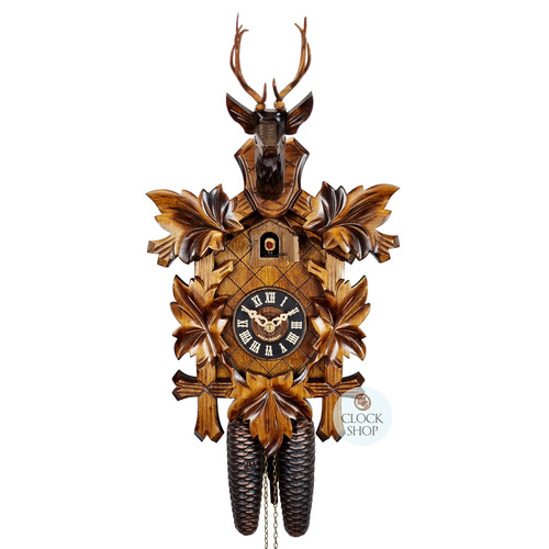 5 Leaf & Deer 8 Day Mechanical Carved Cuckoo Clock 42cm By ENGSTLER