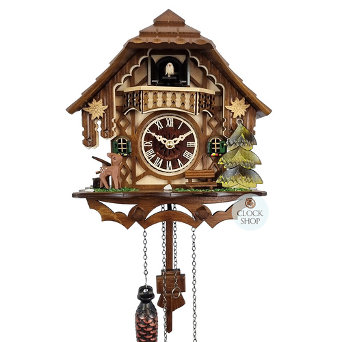 Deer with Bench Seat and Edelweiss Battery Chalet Cuckoo Clock 24cm By ENGSTLER image