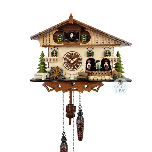 Water Wheel And Dancers On The Side Battery Chalet Cuckoo Clock 25cm By ENGSTLER