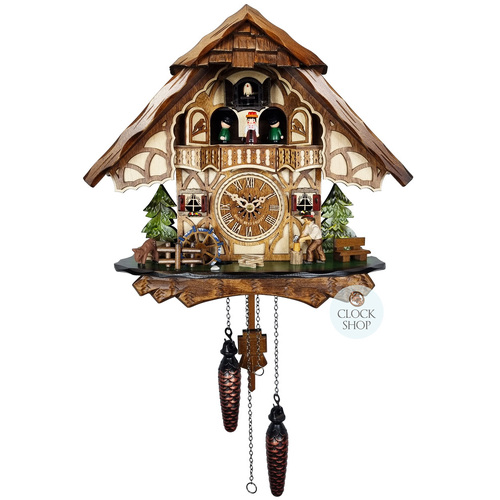 Wood Chopper & Water Wheel Battery Chalet Cuckoo Clock With Dancers 34cm By ENGSTLER image