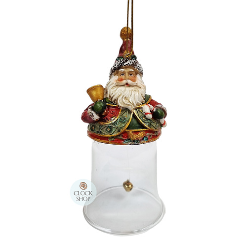 15cm Santa With Bell Glass Hanging Decoration