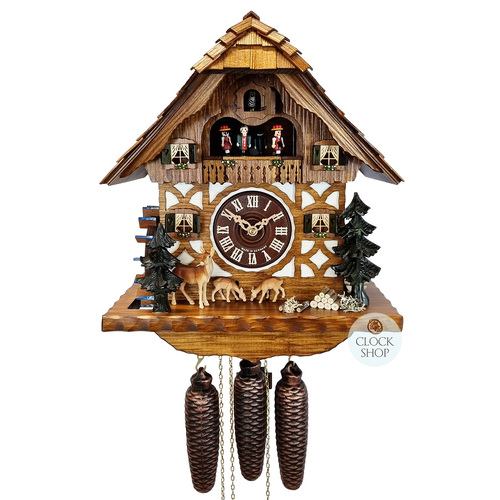 Jumping Deer 8 Day Mechanical Chalet Cuckoo Clock With Dancers 34cm By SCHWER image
