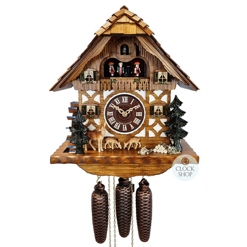Jumping Deer 8 Day Mechanical Chalet Cuckoo Clock With Dancers 34cm By SCHWER