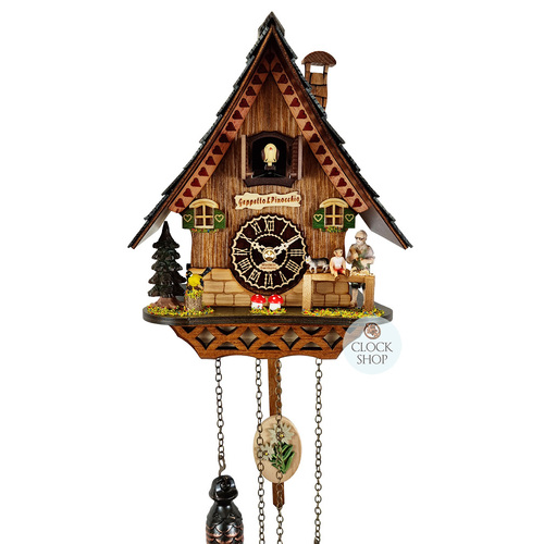 Pinocchio & Geppetto Battery Chalet Cuckoo Clock 25cm By TRENKLE