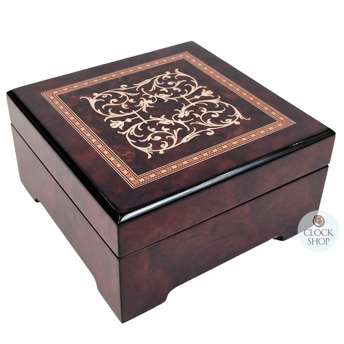 Wooden Musical Jewellery Box With Arabesque Inlay- Small (Brahms- Waltz)