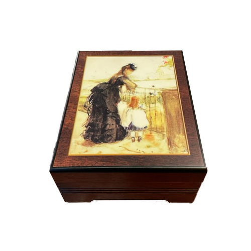 Wooden Musical Jewellery Box- Woman & Child On The Balcony By Morisot (Chopin- Tristesse)