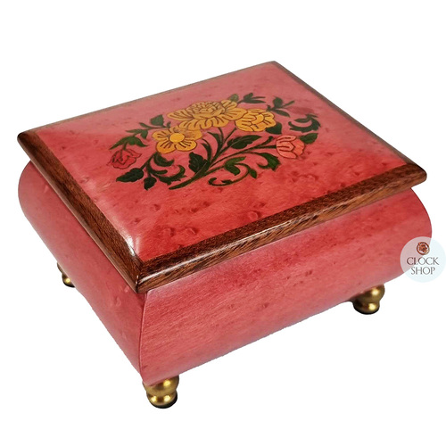 Rose Wooden Music Box With Floral Inlay- Small (Tchaikovsky- Waltz Of The Flowers)