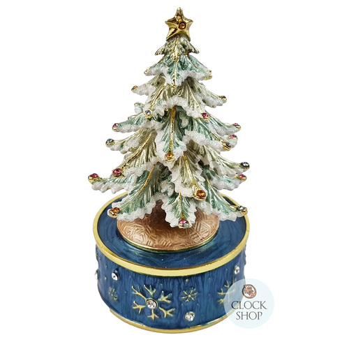 Christmas Tree Enamel Music Box With Blue Base (Oh Christmas Tree) image