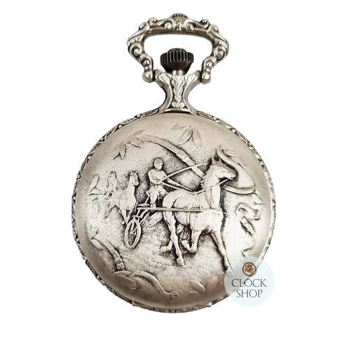 48mm Rhodium Unisex Pocket Watch With Trotter Horse By CLASSIQUE (Arabic) image