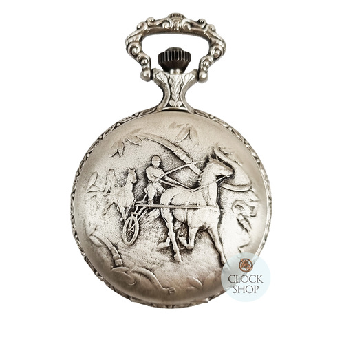 48mm Rhodium Mens Pocket Watch With Trotter Horse By CLASSIQUE (Arabic)