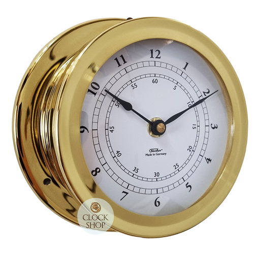 16.5cm Polished Brass Nautical Quartz Clock By FISCHER