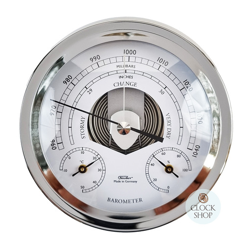 16.5cm Chrome Barometer With Thermometer & Hygrometer By FISCHER