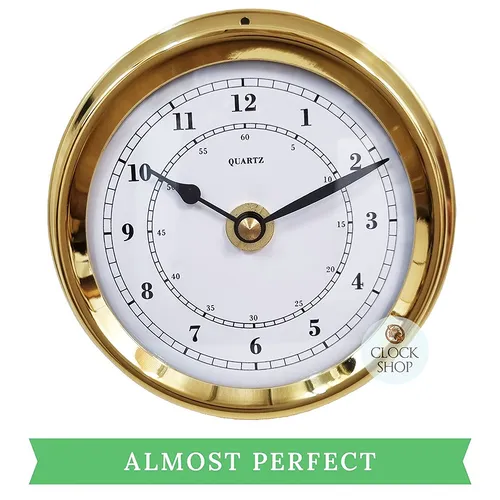 12.5cm Polished Brass Nautical Quartz Clock By FISCHER (Almost Perfect) image