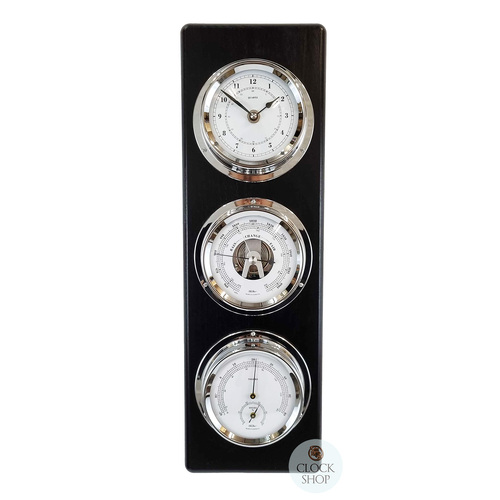 51cm Black Weather Station With Barometer, Thermometer, Hygrometer & Quartz Clock By FISCHER