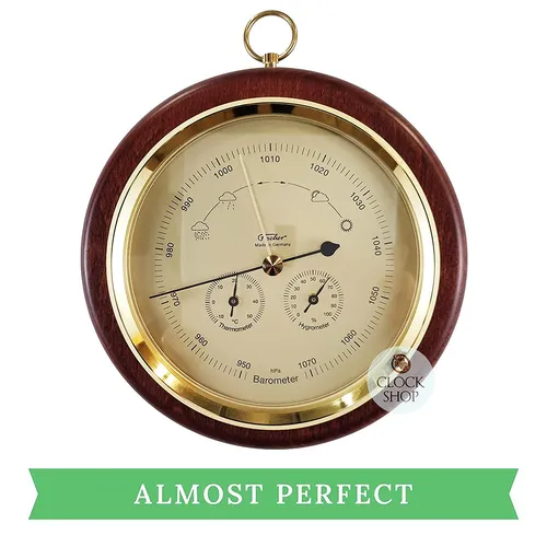 20cm Mahogany Barometer With Thermometer & Hygrometer By FISCHER (Debris In Glass) image