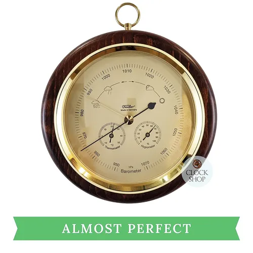 20cm Walnut Barometer With Thermometer & Hygrometer By FISCHER (Faulty Temperature) image