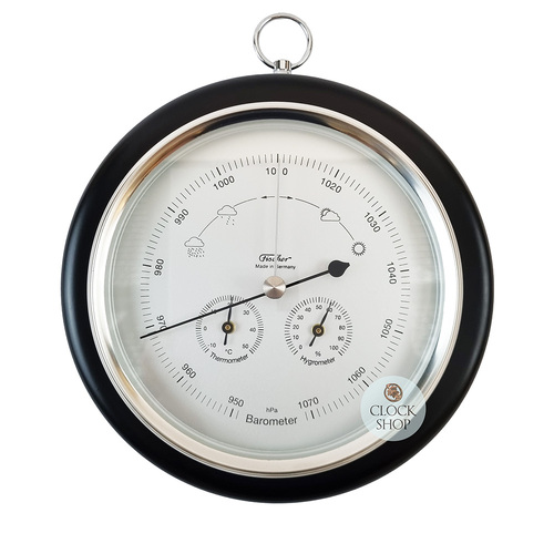 20cm Black Round Nautical Barometer With Thermometer & Hygrometer By FISCHER