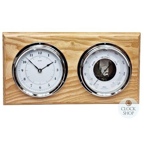38cm Ash Weather Station With Quartz Clock & Barometer By FISCHER image