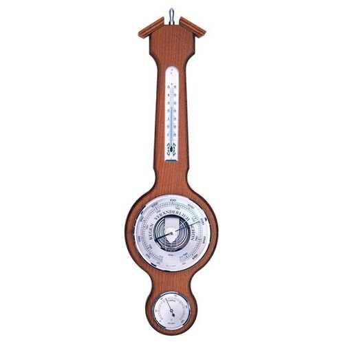 55cm Cherry & Silver Traditional Weather Station With Barometer Thermometer & Hygrometer By FISCHER image